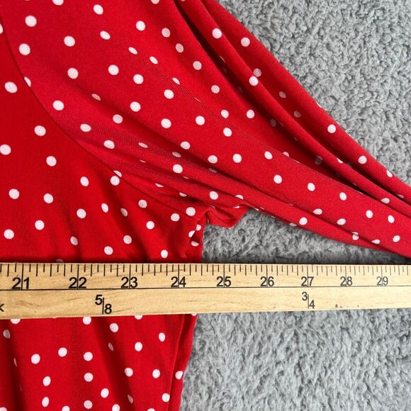 Susan Graver Blouse Womens XL Red Polka Dot V Neck Top Long Sleeve Keyhole - Picture 7 of 8